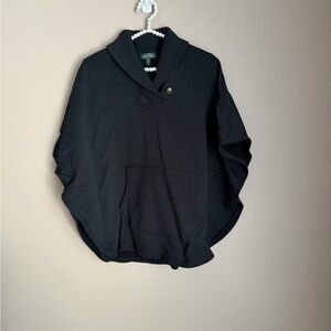 Lauren Ralph Lauren Black Knit Top with Button Detail poncho